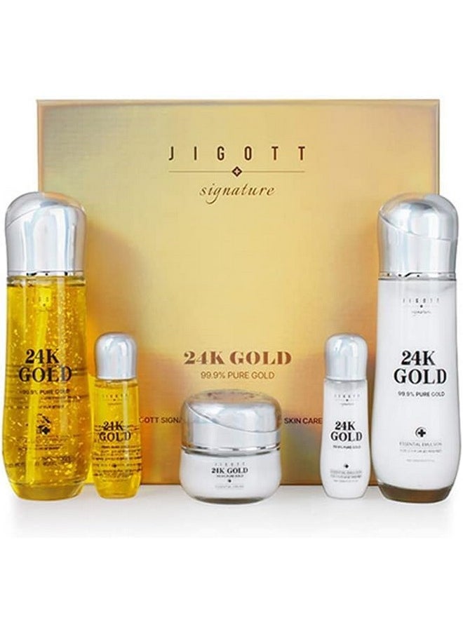 Jigott Signature 24K Gold Essential Skin Care 3 Set Toner, Emulsion, Cream Set (24K Gold)