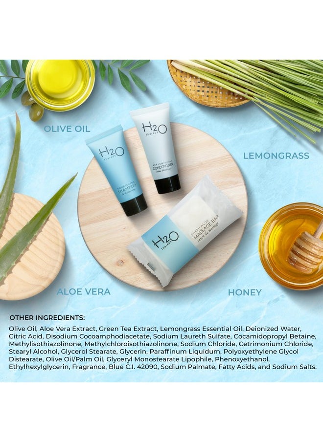 H2O Therapy Soaps & Toiletries Bulk Set | 1-Shoppe Amenities Kit for Hotels & Vacation Rentals | 0.85 oz Shampoo & Conditioner, 1 oz Bar Soap | Travel Size |150 Pieces