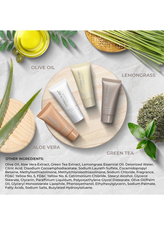 Terra Pure Spa Collection Bulk Set Toiletries | 1-Shoppe Amenities Kit for Hotels & Vacation Rentals | 0.85 oz Shampoo, Conditioner, Body Wash & Lotion | 80 Pieces