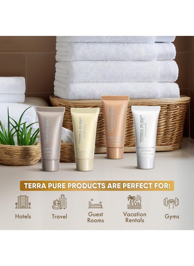 Terra Pure Spa Collection Bulk Set Toiletries | 1-Shoppe Amenities Kit for Hotels & Vacation Rentals | 0.85 oz Shampoo, Conditioner, Body Wash & Lotion | 80 Pieces