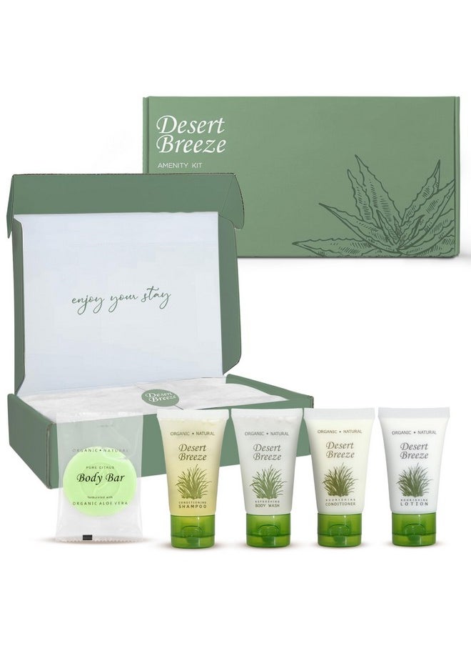 Desert Breeze Amenity Kit | Boxed Hotel Toiletries Bulk Set | 1 oz Shampoo, Conditioner, Lotion, Body Wash & Body Bar Soap | 1 Set per Case