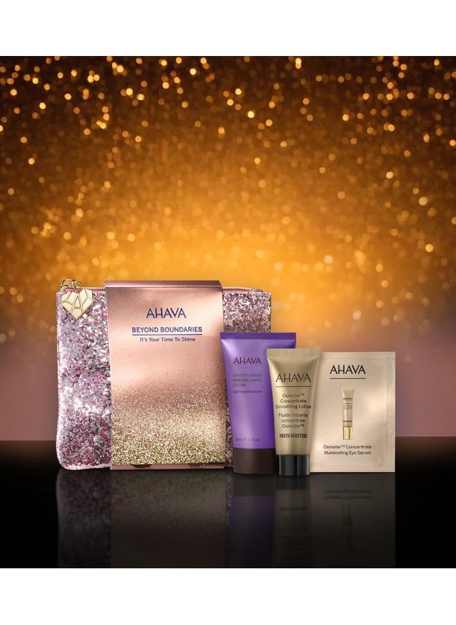 AHAVA It’s Your Time To Shine Gift Set - Includes Osmoter Concentrate Smoothing Lotion 0.5 Fl.Oz, Mineral Hand Cream Spring Blossom 1.3 Fl.Oz & Sample Sachet Dead Sea Osmoter Concentrate Eye Cream