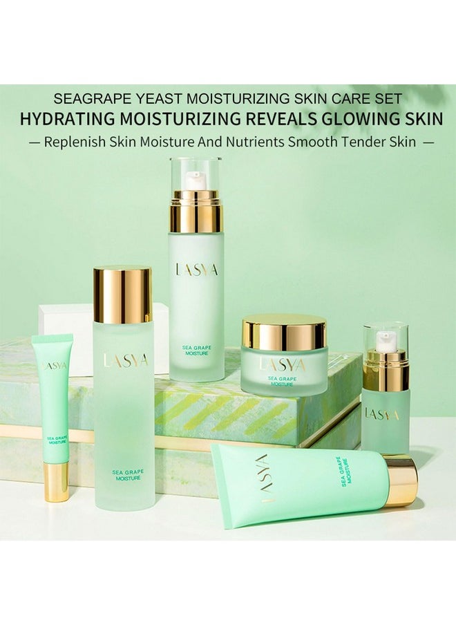 AESTHTANY Sea Grape Skincare Set, 6-In-1 Skincare Gift Set With Facial Cleanser, Toner, Serum, Eye Cream, Lotion & Cream, Moisturizing Skin Care Kit For Women