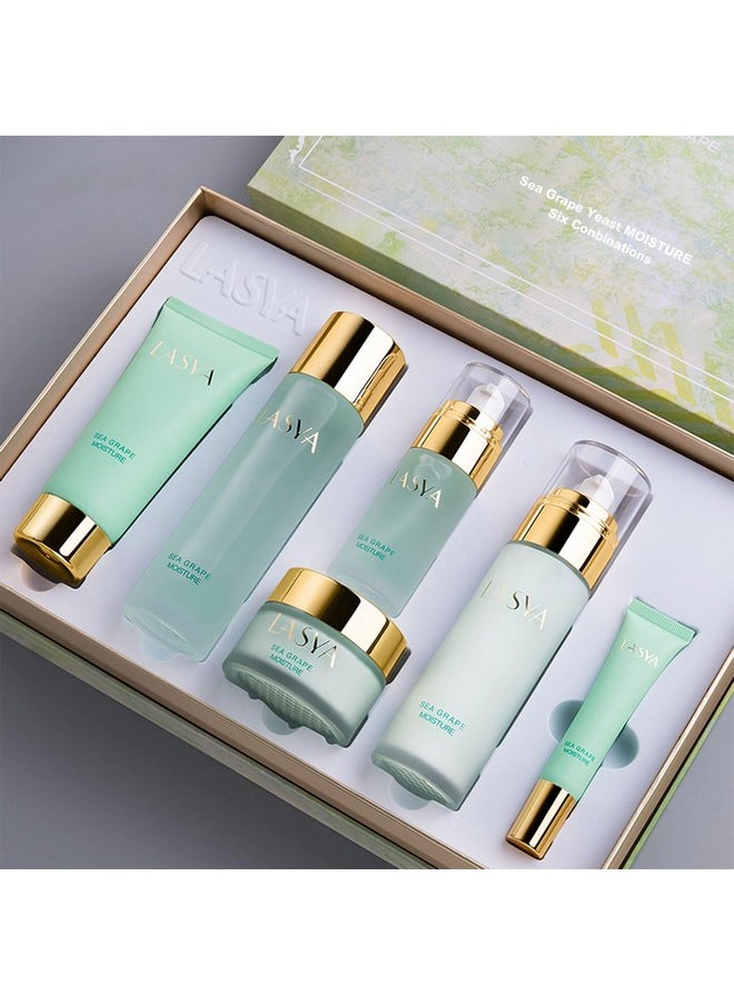 AESTHTANY Sea Grape Skincare Set, 6-In-1 Skincare Gift Set With Facial Cleanser, Toner, Serum, Eye Cream, Lotion & Cream, Moisturizing Skin Care Kit For Women