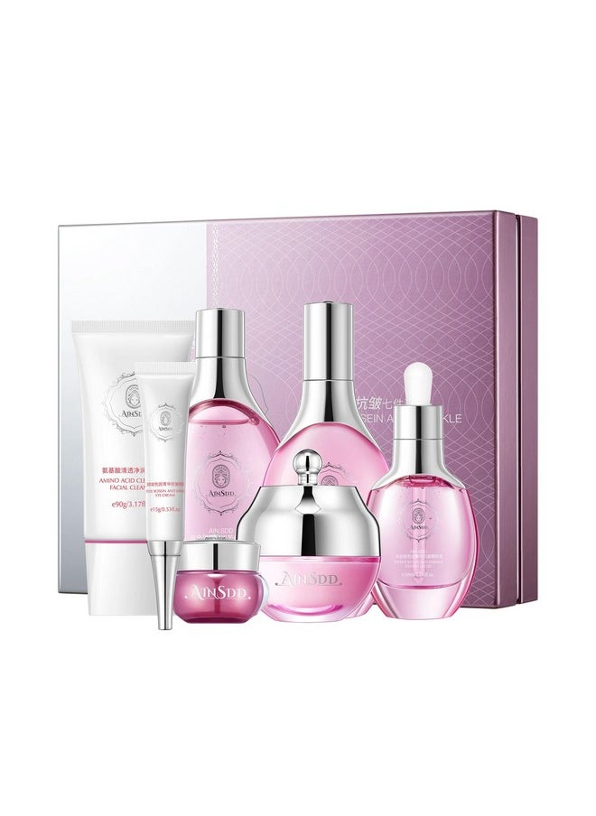 AESTHTANY Hyaluronic Acid Anti Aging Skin Care Set Daily Skincare Kit For Women Gift Set 7 Pieces Women Beauty Set Valentine‘s day gift