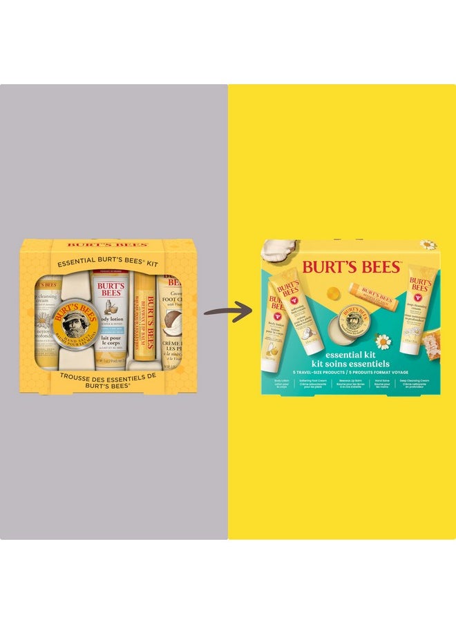 Burt's Bees Gift Ideas - Essentials Everyday Set, 5 Travel Size Products - Deep Cleansing Cream, Hand Salve, Body Lotion, Foot Cream and Original Lip Balm