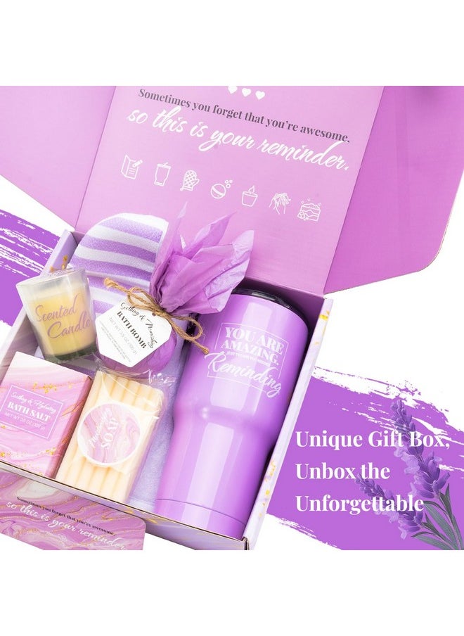 Bath Sets for Women BODY & EARTH Gifts Baskets for Women 8pcs Lavender Bath and Body Sets with 20oz Vacuum Insulated Tumbler Birthday Mothers Day Gifts