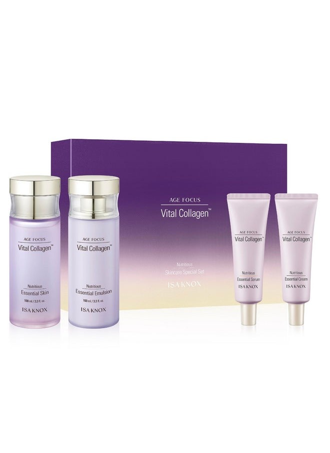 ISA KNOX Age Focus Vital Collagen Skincare Set (14.54 fl oz) - Korean Skincare for Firming, Hydrating, and Nourishing. with Low-Molecular Collagen and Essential Vitamins.