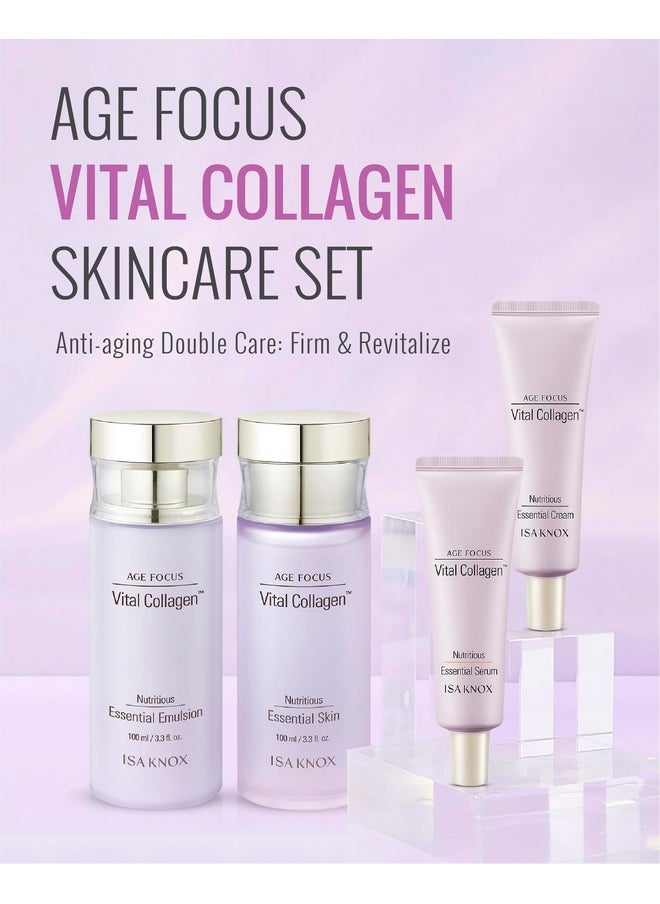 ISA KNOX Age Focus Vital Collagen Skincare Set (14.54 fl oz) - Korean Skincare for Firming, Hydrating, and Nourishing. with Low-Molecular Collagen and Essential Vitamins.