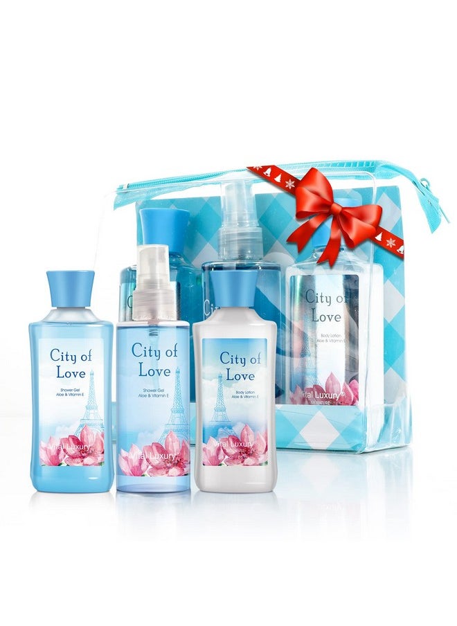 Vital Luxury Bath & Body Care Travel Set - Home Spa Set with Body Lotion, Shower Gel and Fragrance Mist, Personal Body Care Travel Set (City of Love)