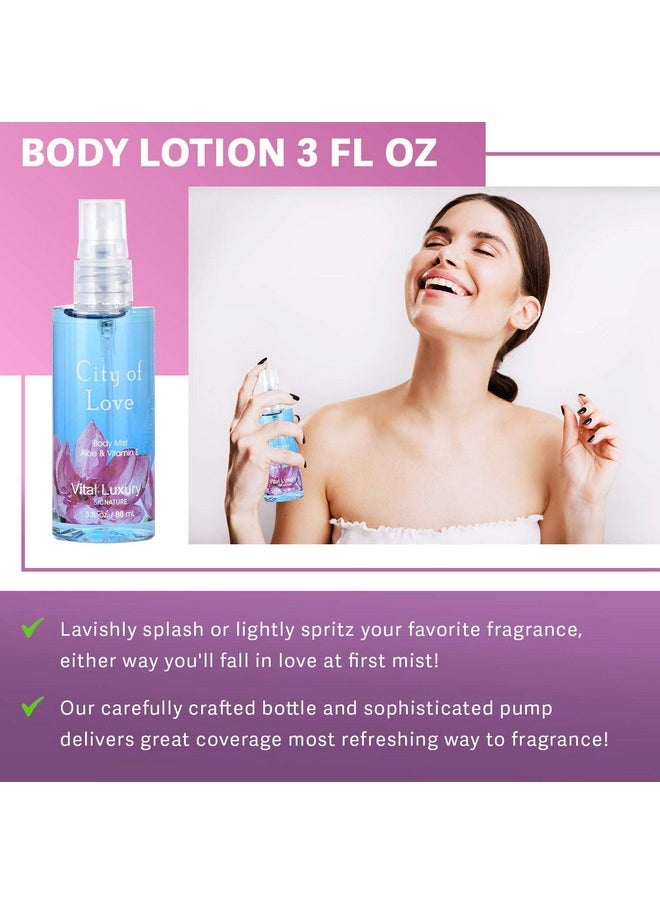 Vital Luxury Bath & Body Care Travel Set - Home Spa Set with Body Lotion, Shower Gel and Fragrance Mist, Personal Body Care Travel Set (City of Love)