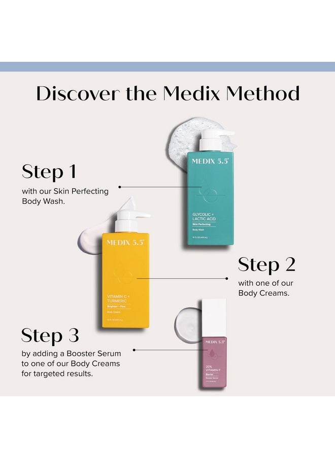 Medix 5.5 Anti Aging Skin Care 3PC Set, Vitamin C Body Cream + Exfoliating AHA Glycolic Acid Foaming Face Wash & Body Wash + 10% AHA Exfoliating Serum For KP Bumps, 3pc Skincare Set