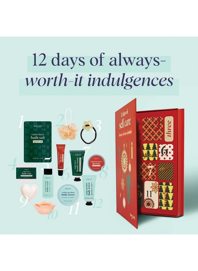 SpaLife Holiday 12-Day Beauty Advent Calendar - Travel-Friendly Skincare - Gift Set - 12 Days of Self-Care Spa Set - Body Care Skin Care - SpaLife Holiday Stocking Stuffer