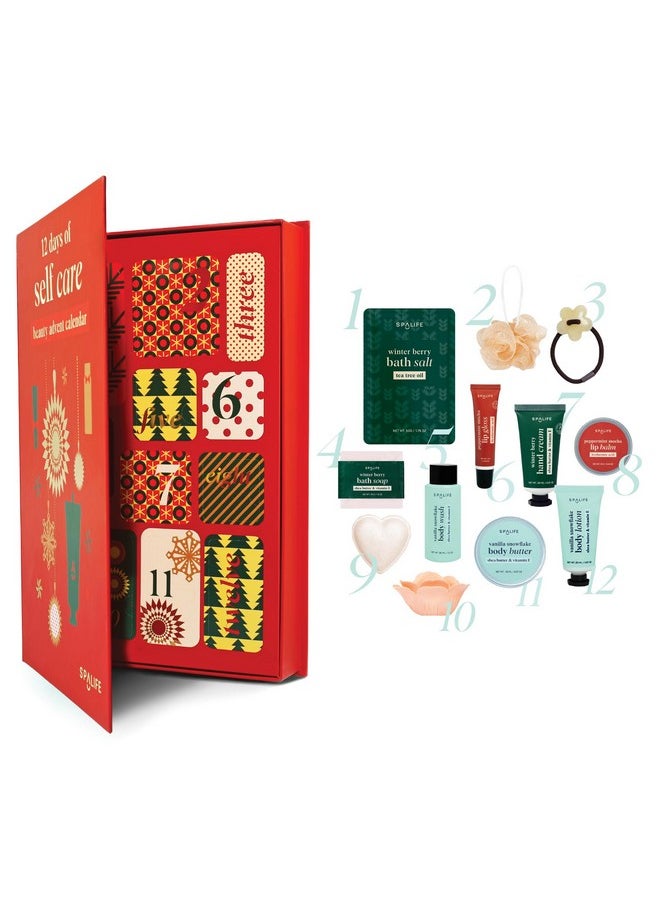 SpaLife Holiday 12-Day Beauty Advent Calendar - Travel-Friendly Skincare - Gift Set - 12 Days of Self-Care Spa Set - Body Care Skin Care - SpaLife Holiday Stocking Stuffer