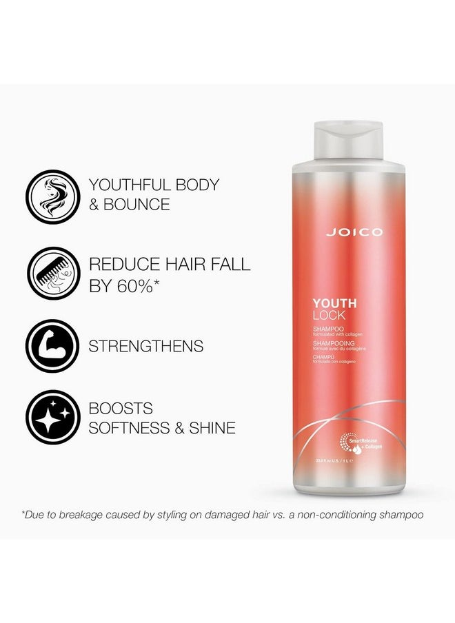 YouthLock Shampoo & Conditioner Set Formulated with Collagen | Youthful Body & Bounce | Reduce Breakage & Frizz | Free of SLS/SLES Sulfates | 33.8 Fl Oz (Pack of 2)