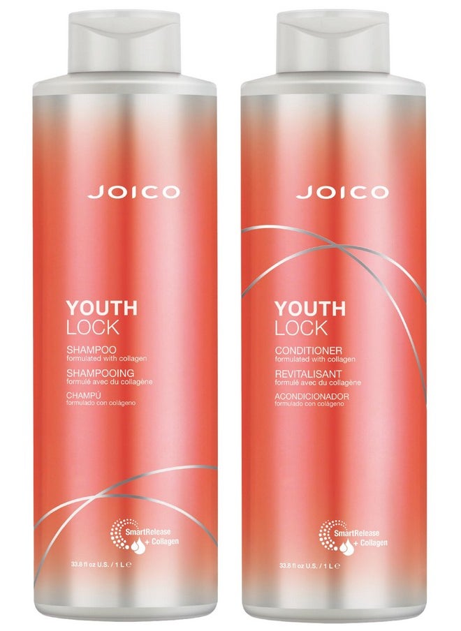 YouthLock Shampoo & Conditioner Set Formulated with Collagen | Youthful Body & Bounce | Reduce Breakage & Frizz | Free of SLS/SLES Sulfates | 33.8 Fl Oz (Pack of 2)