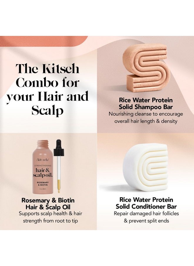 Kitsch Rice Shampoo & Conditioner Bar, Pre-Wash Scalp Serum - Rice Water for Strengthening Hair, Rosemary for Healthy Scalp, Paraben-Free 3pc Set
