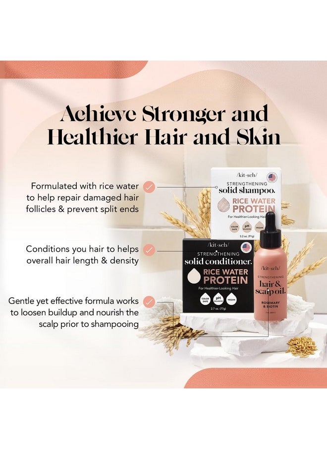 Kitsch Rice Shampoo & Conditioner Bar, Pre-Wash Scalp Serum - Rice Water for Strengthening Hair, Rosemary for Healthy Scalp, Paraben-Free 3pc Set