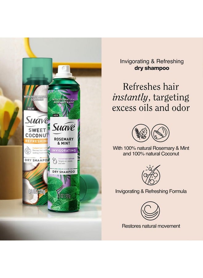 Suave Dry Shampoo Spray Variety 2-Pack - Invigorating Rosemary & Mint, Refreshing Sweet Coconut, 4.3 Oz Ea
