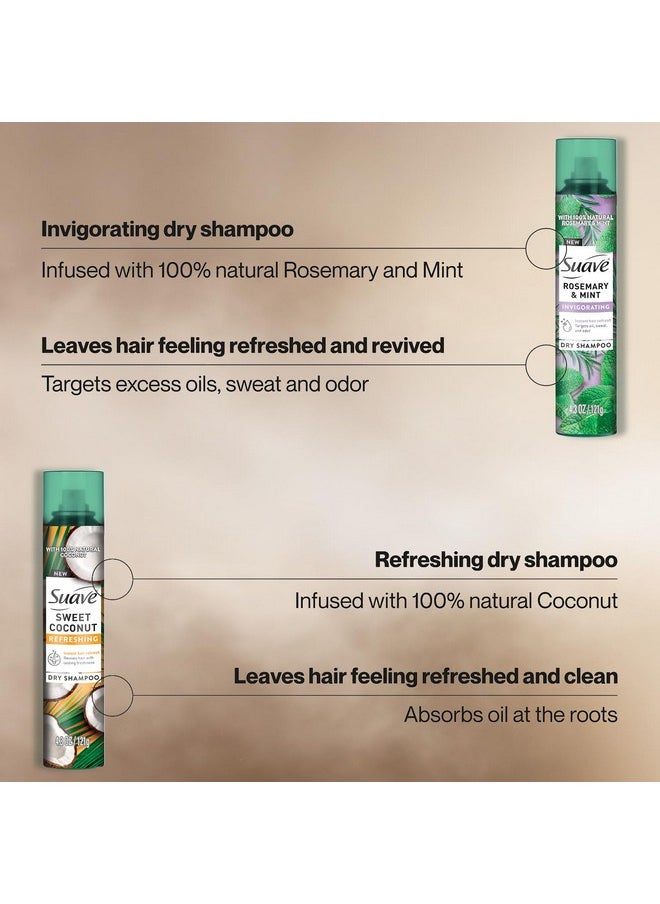 Suave Dry Shampoo Spray Variety 2-Pack - Invigorating Rosemary & Mint, Refreshing Sweet Coconut, 4.3 Oz Ea