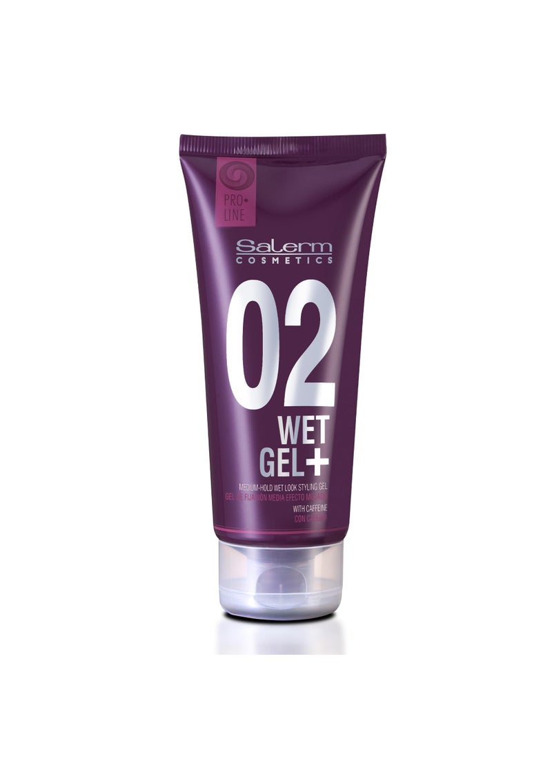 SALERM - Hair Styling Gel - Pro Line Wet Gel + 02-200 ml - Medium Hold - Wet Effect - with Caffeine and Fixative Resins - Leaves No Residue - Antioxidant and Energizing Effect - Quick Drying