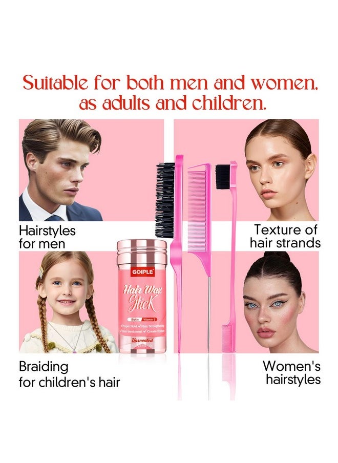 Hair Wax Stick Hair Pomade Hair Silk Stick for Hair, Long-Lasting Styling Wax Stick, Smoothing & Slick Stick for Women Men Fly Away & Edge Frizz Wax Hair with Edge Brush, Bristle Brush & Hair Comb