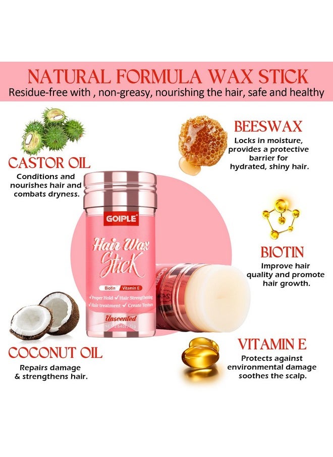 Hair Wax Stick Hair Pomade Hair Silk Stick for Hair, Long-Lasting Styling Wax Stick, Smoothing & Slick Stick for Women Men Fly Away & Edge Frizz Wax Hair with Edge Brush, Bristle Brush & Hair Comb