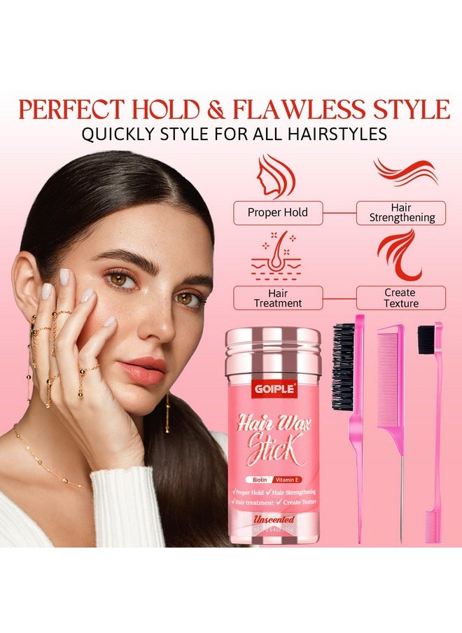 Hair Wax Stick Hair Pomade Hair Silk Stick for Hair, Long-Lasting Styling Wax Stick, Smoothing & Slick Stick for Women Men Fly Away & Edge Frizz Wax Hair with Edge Brush, Bristle Brush & Hair Comb