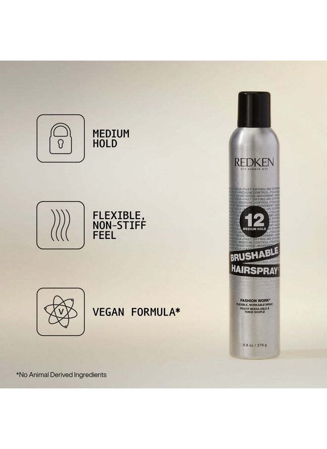 Redken Brushable Hairspray 12 | For All Hair Types | Protects Against Frizz & Humidity | 9.8 Oz