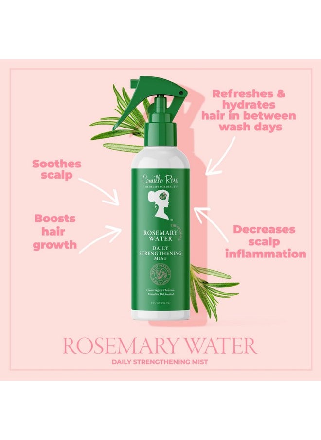 Camille Rose Rosemary Water Daily Strengthening Mist, with Peppermint and Rosemary Essential Oils to Strengthen Strands and Promote Hair Growth, for all Hair Types, 8 fl oz