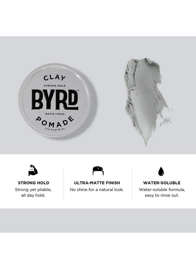 BYRD Hair Clay Pomade 2-Pack - Strong Hold, Ultra Matte Finish, Add Volume and Sculpt to All Hair Types, 3.35 Oz Each (Two Pack)