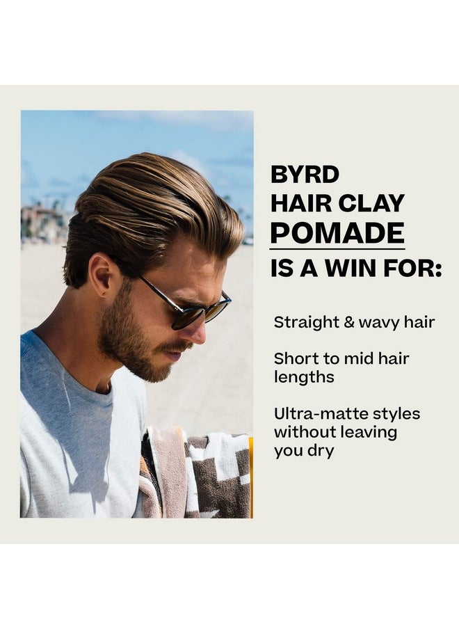 BYRD Hair Clay Pomade 2-Pack - Strong Hold, Ultra Matte Finish, Add Volume and Sculpt to All Hair Types, 3.35 Oz Each (Two Pack)