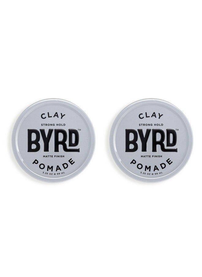 BYRD Hair Clay Pomade 2-Pack - Strong Hold, Ultra Matte Finish, Add Volume and Sculpt to All Hair Types, 3.35 Oz Each (Two Pack)