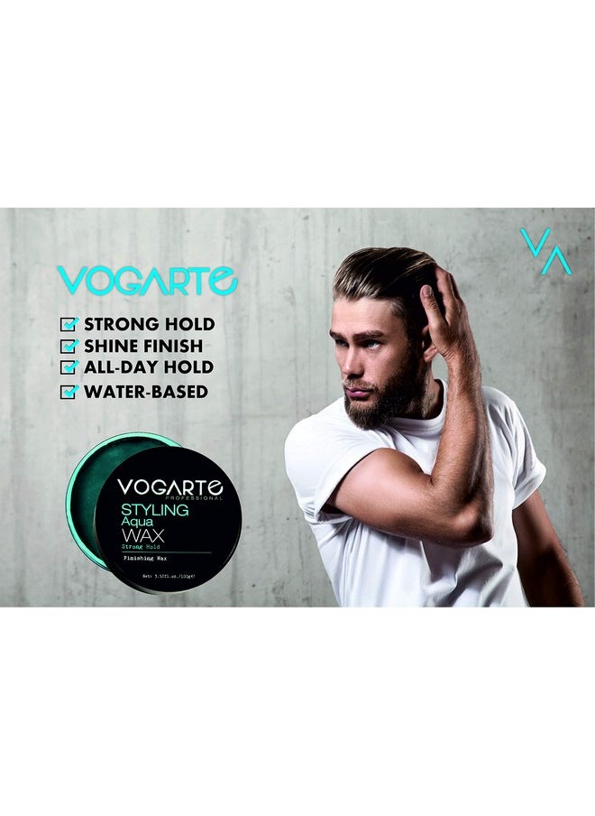 VOGARTE Hair Styling Aqua Wax for Men, Strong Hold & Shiny Finish, 3.52 oz