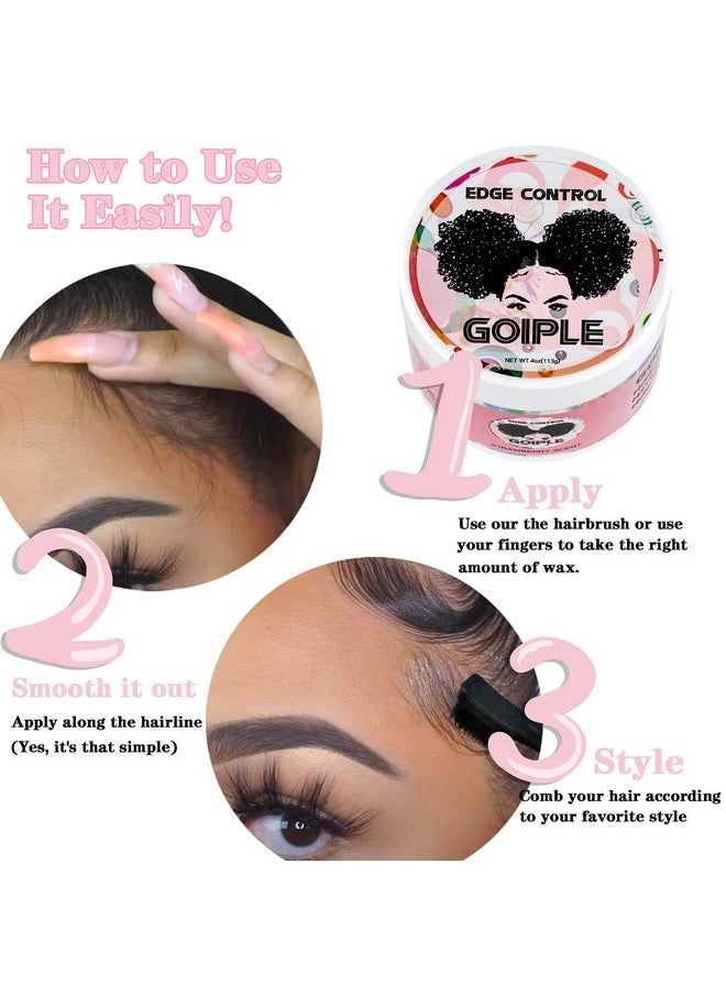 Edge Control Wax for Women Strong Hold Non-greasy Edge Smoother, Edge Wax Styling Tamer Edge Control for Black Hair No Flaking, White Residue, Shine and Smooth Strawberry Scent 4oz