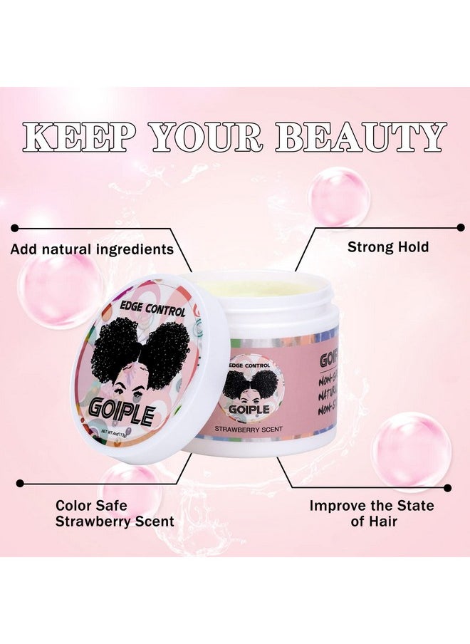 Edge Control Wax for Women Strong Hold Non-greasy Edge Smoother, Edge Wax Styling Tamer Edge Control for Black Hair No Flaking, White Residue, Shine and Smooth Strawberry Scent 4oz