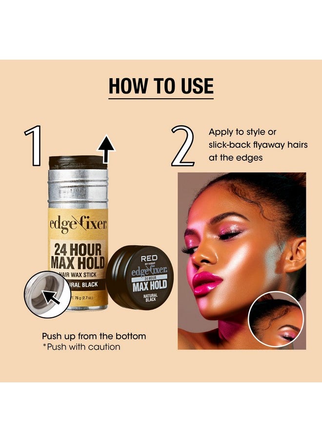 Red by Kiss Hair Wax Stick 24HR Max Hold Edge Fixer Edge Control Pomade Non-Sticky, Non-Oily Flake Free Hair Styling Wax 2.7 oz. (Natural Black)