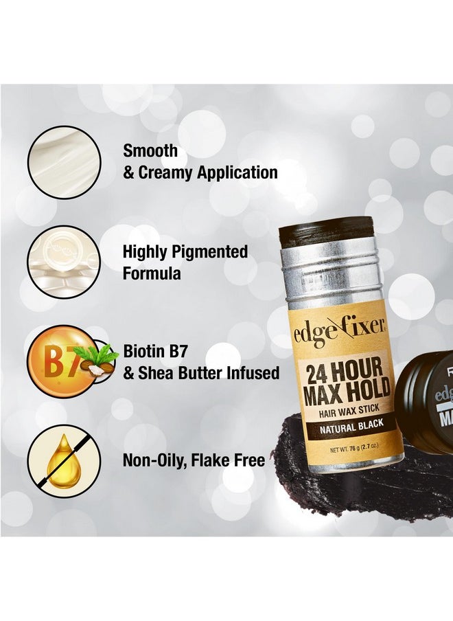 Red by Kiss Hair Wax Stick 24HR Max Hold Edge Fixer Edge Control Pomade Non-Sticky, Non-Oily Flake Free Hair Styling Wax 2.7 oz. (Natural Black)