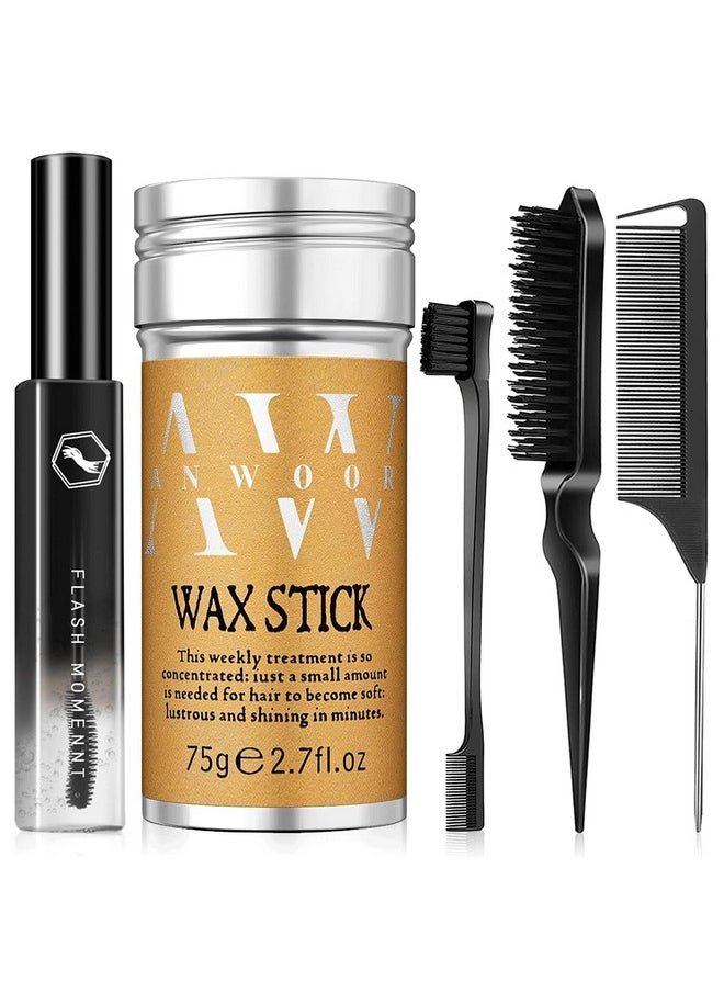 5 Pack Hair Wax Stick, Slick Back Hair Brush, Fly Away Stick for Hair - Hair Bun Smoothing Accessories Styling Gifts Stuff for Kids, Girls and Women