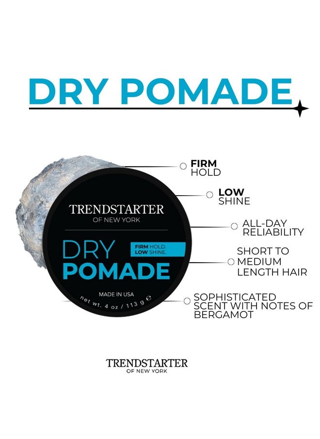 TRENDSTARTER - DRY POMADE (4oz) - Firm Hold - Low Shine - Water-Based Gel Type Pomade - All-Day Hold Premium Hair Styling Products