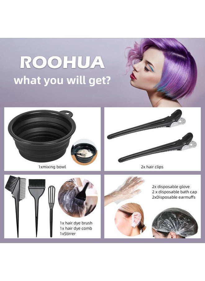 ROOHUA Hair Coloring Kit - 12 Pcs Dye Kit with Brush, Bowl, Agitator, Clips, Gloves, Shower Caps & Ear Muffs