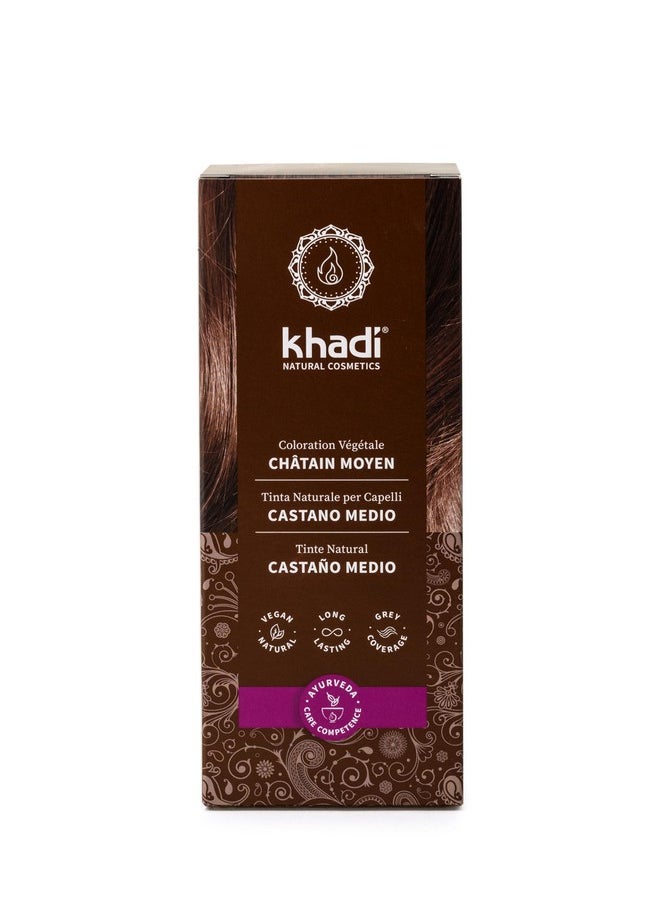 khadi Ayurvedic Natural Hair Color, 100% herbal, vegan, PPD & chemical free, certified natural cosmetics for healthy hair (MEDIUM BROWN, 1 Pack (1 x 3.5oz))