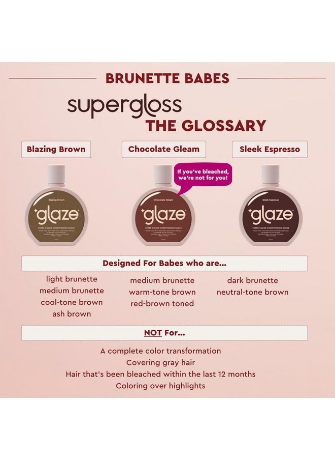 Glaze Super Gloss Color Conditioning Gloss - Blazing Brown for Medium to Dark Brown Hair - Rinse Out Semi-Permanent Hair Gloss for Unbleached, Natural Hair