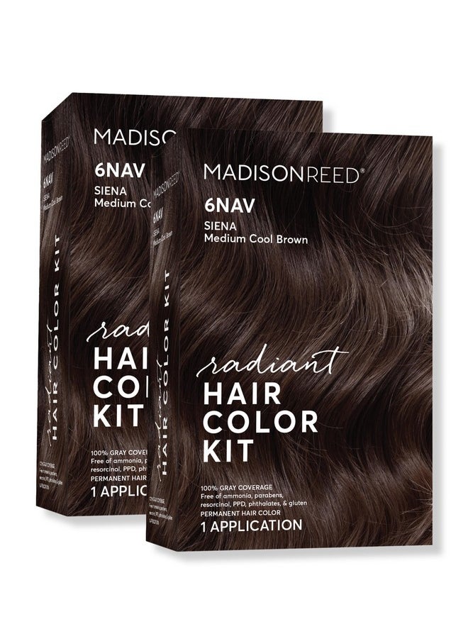 Madison Reed Radiant Hair Color Kit, Medium Smoky Brown for 100% Gray Coverage, Ammonia-Free, 6NAV Siena Brown, Permanent Hair Dye, Pack of 2