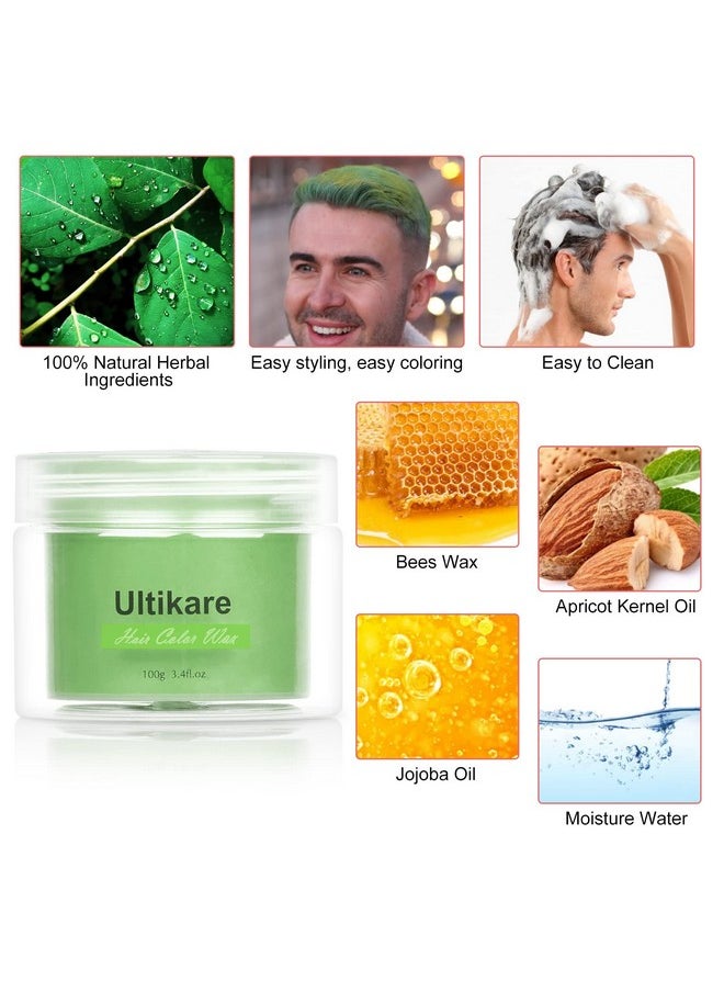 Green Hair Dye Wax, Ultikare Temporary Hair Color for Kids 3.4 Fl Oz Washable Natural Hair Wax Color Dye Mud Cream DIY Hairstyle Clay For Halloween, Cosplay, Party, Christmas Gift Boys