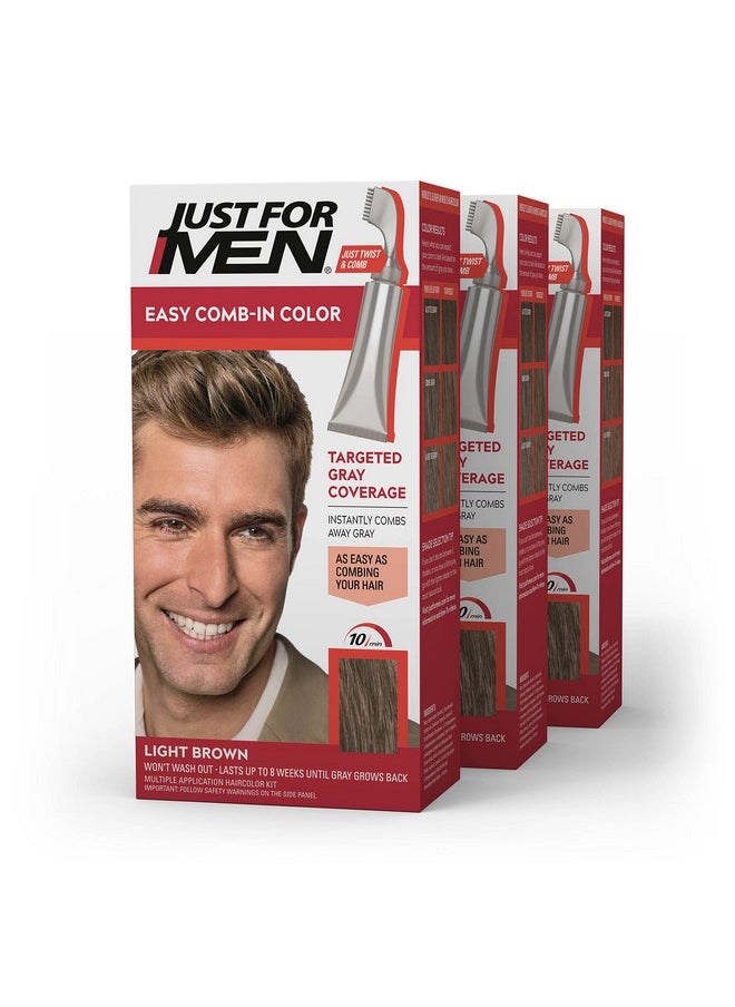 Just For Men Easy Comb-In Color Mens Hair Dye, Easy No Mix Application with Comb Applicator - Light Brown, A-25, Pack of 3
