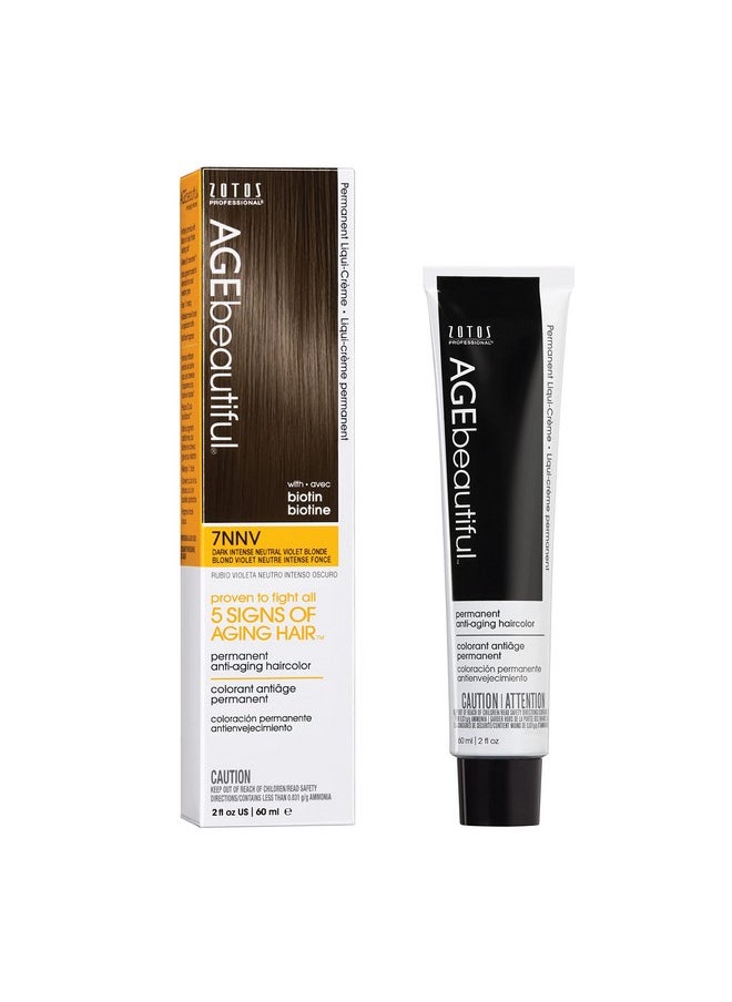 AGE beautiful Permanent Hair Color Dye Liqui Creme | 100% Gray Coverage | Anti-Aging Haircolor | Biotin for Thicker, Fuller Hair | Professional Salon Coloring | 7NNV Dark Intense Neutral Violet Blonde