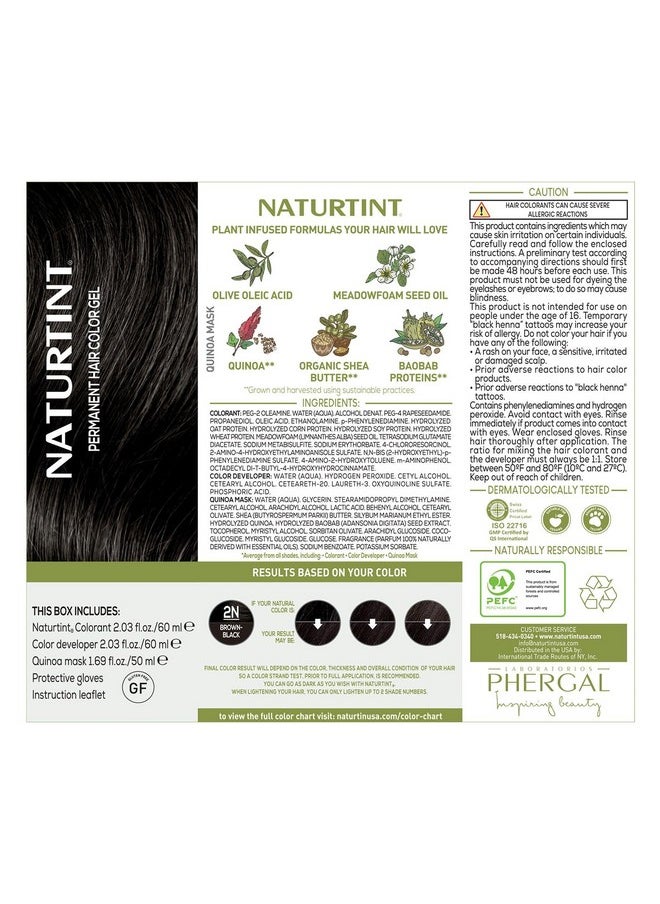 Naturtint 2N Brown Black Permanent Hair Color (Pack of 1), Ammonia Free, Vegan, Cruelty Free, up to 100% Gray Coverage, Long Lasting Results (Packaging may vary)