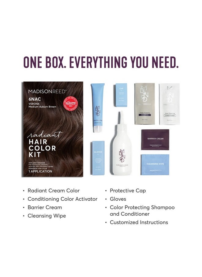 Madison Reed Radiant Hair Color Kit, Medium Chocolate Brown for 100% Gray Coverage, Ammonia-Free, 6NAC Verona Brown, Permanent Hair Dye, Pack of 2