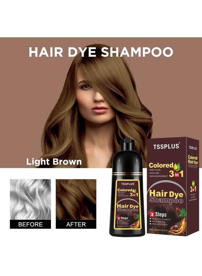 TSSPLUS 500ml Hair Coloring Shampoo Organic Natural Black Hair Dye for Women Men Cover Gray White Hair, Instant Hair Colouring (Light Brown)